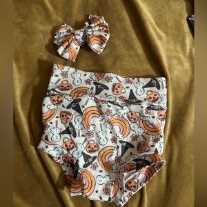 Halloween baby girl bummy and bow set